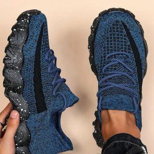 Sporty Blue Sneakers For Men, Lace-up Front Chunky Sneakers 6.5